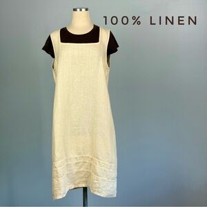 100% Linen Natural Cream Tunic Dress - Large Sleeveless Linen Flax Color